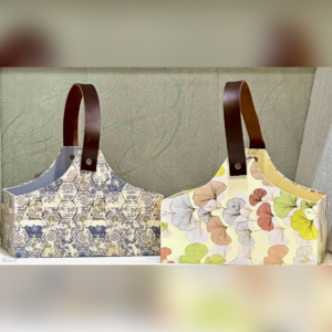 Elegant Floral Storage Basket with Leather Handle