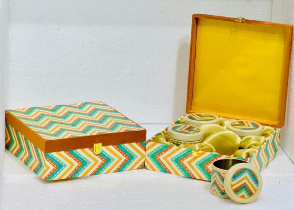 Colorful gift hampers box featuring 4 jars, perfect for wedding favors, stylish gifts, and vibrant celebrations.