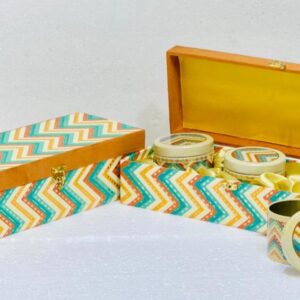 Vibrant gift hampers box with 3 jars, ideal for wedding favors, stylish gifts, and colorful celebrations.