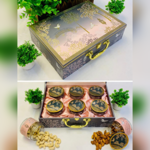 Opulent gift hampers box with 6 jars, ideal for elegant wedding favors, luxury gifts, and special occasions.